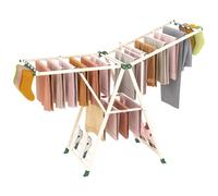 COSTWAY Etendoir Linge Pliable, Sechoir a Linge Pliable 18 Barres, Cadre en Acier, Hauteur Réglable 99-158 cm, Pinces à Chaussettes, 4 Porte-Chaussures, Tancarville Linge Intérieur (Beige,163 cm)