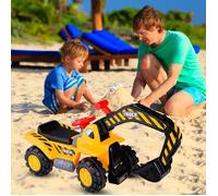 CostwayExcavatrice Tracteur Jouet pour Enfant Porteur de Quatre Pneus Vocal avec Casque de Sécurité