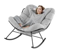 COSTWAY Fauteuil a Bascule d'Intérieur et d'Extérieur, Chaise Papasan Surdimensionnée avec Coussin Rembourré, Cadre en Métal, Fauteuil Œuf pour Salon, Patio, Capacité 205 kg (Gris Clair)