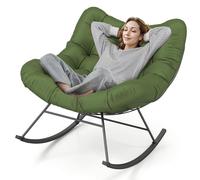 COSTWAY Fauteuil a Bascule d'Intérieur et d'Extérieur, Chaise Papasan Surdimensionnée avec Coussin Rembourré, Cadre en Métal, Fauteuil Œuf pour Salon, Patio, Capacité 205 kg (Vert)