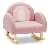 COSTWAY Fauteuil à Bascule Enfant en Peluche avec Dossier & Accoudoirs Confortable, Chaise à Bascule en Bois avec Joli Motif Arc-en-Ciel, Charge 50kg pour Garçon Fille de 3-5 Ans