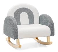 COSTWAY Fauteuil à Bascule Enfant en Peluche avec Dossier & Accoudoirs Confortable, Chaise à Bascule en Bois avec Joli Motif Arc-en-Ciel, Charge 50kg pour Garçon Fille de 3-5 Ans