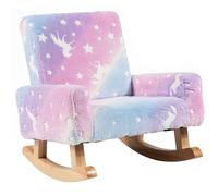COSTWAY Fauteuil à Bascule Enfant Lumineux (Brillant dans Le Noir) avec Motif de Licorne, Chaise à Bascule en Bois avec Dossier & Accoudoirs Confortable, Charge 45kg pour Garçon Fille de 3-5 Ans