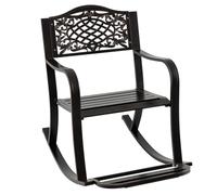 COSTWAY Fauteuil a Bascule Exterieur en Aluminium Coulé, Chaise a Bascule avec Repose-Pied, Dossier à Motifs, Siège à Lattes, Rocking Chair Extérieur pour Jardin Porche, Charge 150kg, 102x62,5x89 cm