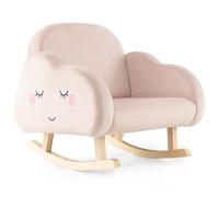 COSTWAY Fauteuil à Bascule pour Enfants, Canapé Chaise avec Cadre en Bois Massif , Tissu Velours Rose