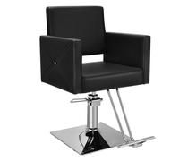 Costway Fauteuil Barbier Hydraulique Avec Base Électroplaquée, Accoudoirs Hauteur Réglable 39,5-54,5 Cm Pour Salon De Beauté Noir