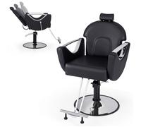 COSTWAY Fauteuil Barbier Hydraulique Rotative pour Salon de Coiffure - Hauteur Réglables 75-87 cm - Appui-tête - Charge 150KG Noir