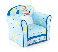 COSTWAY Fauteuil Bébé en Velours, Cadre en Bois, Patins Antidérapants Canapé Enfants 0-5 Ans Azur