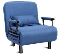 Costway Fauteuil Chauffeuse Canapé Lit Convertible 3 En 1 Dossier Réglable Rembourée D'eponge Roue Avec Frein Bleu Bleu