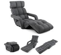 COSTWAY Fauteuil Convertible 1 Place Adulte avec Appui-tête, Fauteuil de Sol Dossier Réglable 6 Positions 16°-107°, Chauffeuse Convertible avec Repose-Pieds, 196 x 72 x 19,5 cm, Gris Foncé