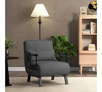 Costway Fauteuil Convertible 1 Place Fauteuil-Lit Chauffeuse 4-en-1 Dossier Réglable 6 Position Oreiller Siège Rembourré Accoudoirs Cadre Métal Canapé-Lit Pliant Maison Bureau gris foncé 79x65x79cm