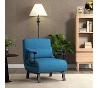 COSTWAY Fauteuil Convertible 1 Place, Fauteuil-Lit Chauffeuse 4-en-1 Dossier Réglable 6 Position, Oreiller, Siège Rembourré, Accoudoirs, Cadre Métal, Canapé-Lit Pliant pour Maison, Bureau (Bleu)