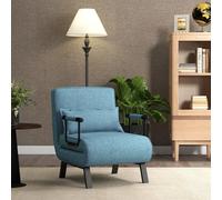 COSTWAY Fauteuil Convertible 1 Place, Fauteuil-Lit Chauffeuse 4-en-1 Dossier Réglable 6 Position, Oreiller, Siège Rembourré, Accoudoirs, Cadre Métal, Canapé-Lit Pliant pour Maison, Bureau (Bleu-Vert)