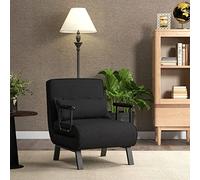 COSTWAY Fauteuil Convertible 1 Place, Fauteuil-Lit Chauffeuse 4-en-1 Dossier Réglable 6 Position, Oreiller, Siège Rembourré, Accoudoirs, Cadre Métal, Canapé-Lit Pliant pour Maison, Bureau (Noir)