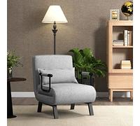 Costway Fauteuil Convertible 1 Place Fauteuil-Lit Chauffeuse 4en1 Dossier Réglable 6 Position Oreiller Siège Rembourré Accoudoirs Cadre Métal Canapé-Lit Pliant pour Maison Bureau grisclair 79x65x79cm