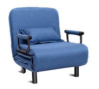 COSTWAY Fauteuil Convertible 3 en 1 avec Accoudoirs, Siège Confortable, Coussin et Oreiller Rembourré par des éponges de Haute Qualité, Dossier Réglable, Roue de Déplacements avec Frein (Bleu)