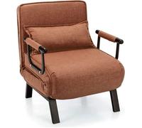COSTWAY Fauteuil Convertible à Lit 1 Place, Fauteuil de Salon 4-en-1, Dossier Réglable en 6 Positions avec Oreiller Marron