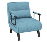 COSTWAY Fauteuil Convertible à Lit 1 Place, Fauteuil de Salon 4-en-1, Dossier Réglable en 6 Positions avec Oreiller Bleu-Vert