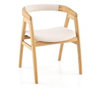 COSTWAY Fauteuil d’Appoint en Bambou, Fauteuil Moderne du Milieu du Siècle avec Dossier Incurvé et Coussin d’Assise, Chaise de Loisirs Rembourrée Style Bohème, pour Salon, Chambre, Bureau, Naturel