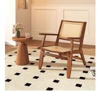 COSTWAY Fauteuil d'Accent en Cannage Bohème - Dossier Incliné à 105°- Chaise de Lecture pour Salon et Chambre, Noyer