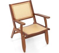 COSTWAY Fauteuil d'accentuation en rotin, fauteuil de salon médiéval moderne en bois de bambou massif, fauteuil de lecture avec dossier ergonomique en noyer