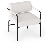 COSTWAY Fauteuil d'Appoint Rembourré Velours avec Dossier Cylindrique, Fauteuil de Loisirs Moderne Accoudoirs en Métal, Coussin d'Assise Épais, pour Salon, Chambre, Salle de Lecture, Blanc