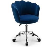 COSTWAY Fauteuil de Bureau à Roulettes,Chaise de Coiffeuse - Velours - Hauteur Réglable H 74,5-84 CM - Forme de Pétale Bleu