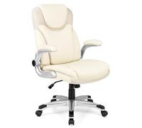 COSTWAY Fauteuil de Bureau Ergonomique, Chaise de Bureau en Cuir PU, à Bascule, Hauteur Réglable, Fauteuil de Gamer, Chaise de Travail Pivotant, Charge Maximale 160 kg, Blanc