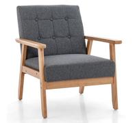 COSTWAY Fauteuil de Salon 1 Place avec Cadre en Bois d’Hévéa & Tissu en Lin Respirant, Fauteuil Scandinave Rembourré Boutonné pour Chambre, Bureau, Salle d'Étude, Charge 150 KG, 72 x 65 x 76 cm