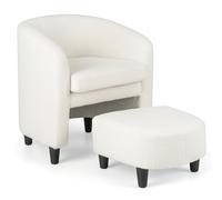 COSTWAY Fauteuil de Salon en Tissu Bouclette avec Repose-Pieds, Fauteuil Rembourré en Forme de Tonneau avec Cadre en Bois Massif, Fauteuil d'Appoint en Velours Teddy, Charge 150 KG(Style 2,Beige)