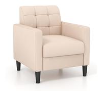 COSTWAY Fauteuil de Salon en Velours 1 Personne, Style Scandinave, Canapé 1 Place avec avec Dossier Capitonné, Chaise d'Appoint Rembourré avec Accoudoirs pour Chambre, Salon, Bureau (Beige)