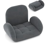 COSTWAY Fauteuil de sol avec dossier et accoudoirs réglables, Bondensofa pliable Fauteuil de sol avec assise rembourrée, Fauteuil de méditation Fauteuil de relaxation Gris