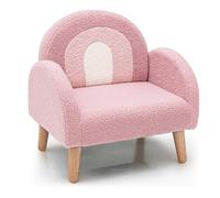 COSTWAY Fauteuil Enfant en Peluche avec Dossier & accoudoir Confortable, Canapé Chaise Enfant avec Joli Motif Arc-en-Ciel, Charge 50kg pour Garçon Fille de 3-5 Ans