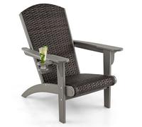 COSTWAY Fauteuil Jardin Exterieur, Chaise Adirondack en HDPE, Porte-Gobelet Rotatif, Siège et Dossier Rembourrés en Rotin, Chaise Longue pour Jardin Porche, 92 x 76 x 100 cm, Charge 150 kg (Gris)