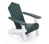 COSTWAY Fauteuil Jardin Exterieur, Chaise Adirondack Pliable, Charge 180 kg, Accoudoirs Large, Dossier Incliné, Vis en Acier Inoxydable, Chaise Longue HIPS pour Jardin Cour, 88x77x95cm (Vert+Blanc)