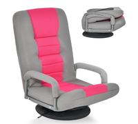 COSTWAY Fauteuil Pliable de Sol, Chaise de Jeu avec Dossier Réglable sur 5+2 Positions et Base Pivotante à 360°, avec accoudoirs, Cadre en Métal Robuste, Charge 150 kg (Rose)