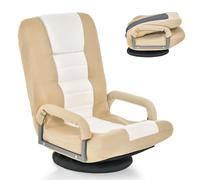 COSTWAY Fauteuil Pliable de Sol, Chaise de Jeu avec Dossier Réglable sur 6 Positions et Base Pivotante à 360°, Cadre en Métal Robuste (Brun Clair)