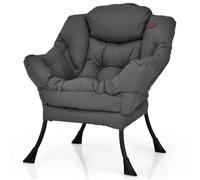 COSTWAY Fauteuil Rembourré Paresseuse Moderne en Tissu Polyester - Cadre Métallique - Accoudoirs et Poche Latérale Gris