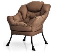 COSTWAY Fauteuil Rembourré Paresseuse Moderne en Tissu Polyester - Cadre Métallique - Accoudoirs et Poche Latérale Marron