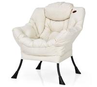 COSTWAY Fauteuil Rembourré Paresseuse Moderne en Tissu Polyester - Cadre Métallique - Accoudoirs et Poche Latérale Bige