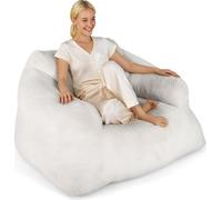 COSTWAY Fauteuil-sac, fauteuil de sol avec revêtement en velours & fond antidérapant, canapé de sol rembourré, 129x111x69cm, beige