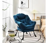 COSTWAY Fauteuil Salon Scandinave avec Oreiller et Poche Latérale, Confortable pour Lecture, Cadre en Métal pour Charger de 114 kg, Bleu