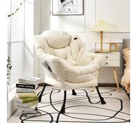 COSTWAY Fauteuil Salon Scandinave avec Oreiller et Poche Latérale, Relax Confortable pour Lecture, Cadre en Métal pour Charger de 114 kg, Beige