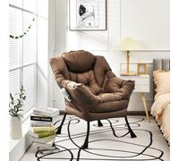 COSTWAY Fauteuil Salon Scandinave avec Oreiller et Poche Latérale, Relax Confortable pour Lecture, Cadre en Métal pour Charger de 114 kg, Café