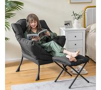 COSTWAY Fauteuil Salon Scandinave avec Repose-Pieds, Fauteuil Relax avec Oreiller et Poche Latérale, Fauteuil Chambre Confortable pour Lecture, Cadre en Métal pour Charger de 150 KG, Gris