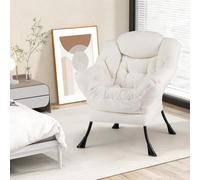 COSTWAY Fauteuil Salon Scandinave Relax en Sherpa avec Oreiller et Poche Latérale, pour Lecture, Cadre en Métal pour Charger 150 KG (Beige)