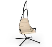 COSTWAY Fauteuil Suspendu avec Support en Acier, Balançoire Suspendue avec Siège Rembourré Extra Large, Chaise Hamac pour l'Intérieur et l'Extérieur, Charge 120 KG (Beige)