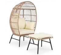 COSTWAY Fauteuil Œuf sur Pied avec Ottoman Charge 150KG, Chaise Relax en Osier avec Coussins et Oreillers Confortables Repose-Pieds, Fauteuil Surdimensionné pour Patio Cour Salon