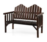 COSTWAY Fautuil de Jardin Exterieur en Bois, Chaise de Jardin à 2 Places, Dossier Incliné, Siège à Lattes, Banquette Exterieur pour Porche Cour Piscine, Charge 300 kg, 120 x 68 x 99 cm (Brun,2 Places)