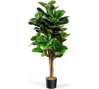 COSTWAY Figuier artificiel 120cm, Figuier artificiel Imitation Feuilles Vertes Figuier, Plante décorative avec pot de fleurs souple en PP pour la décoration de la maison et du bureau